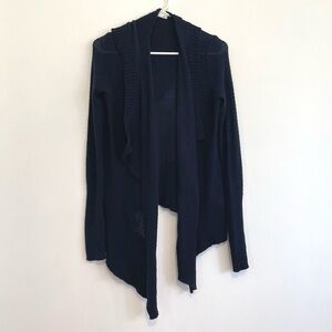 HOLLISTER Navy Blue Open Asymmetrical Waterfall Hem Boho Hooded Cardigan Sweater